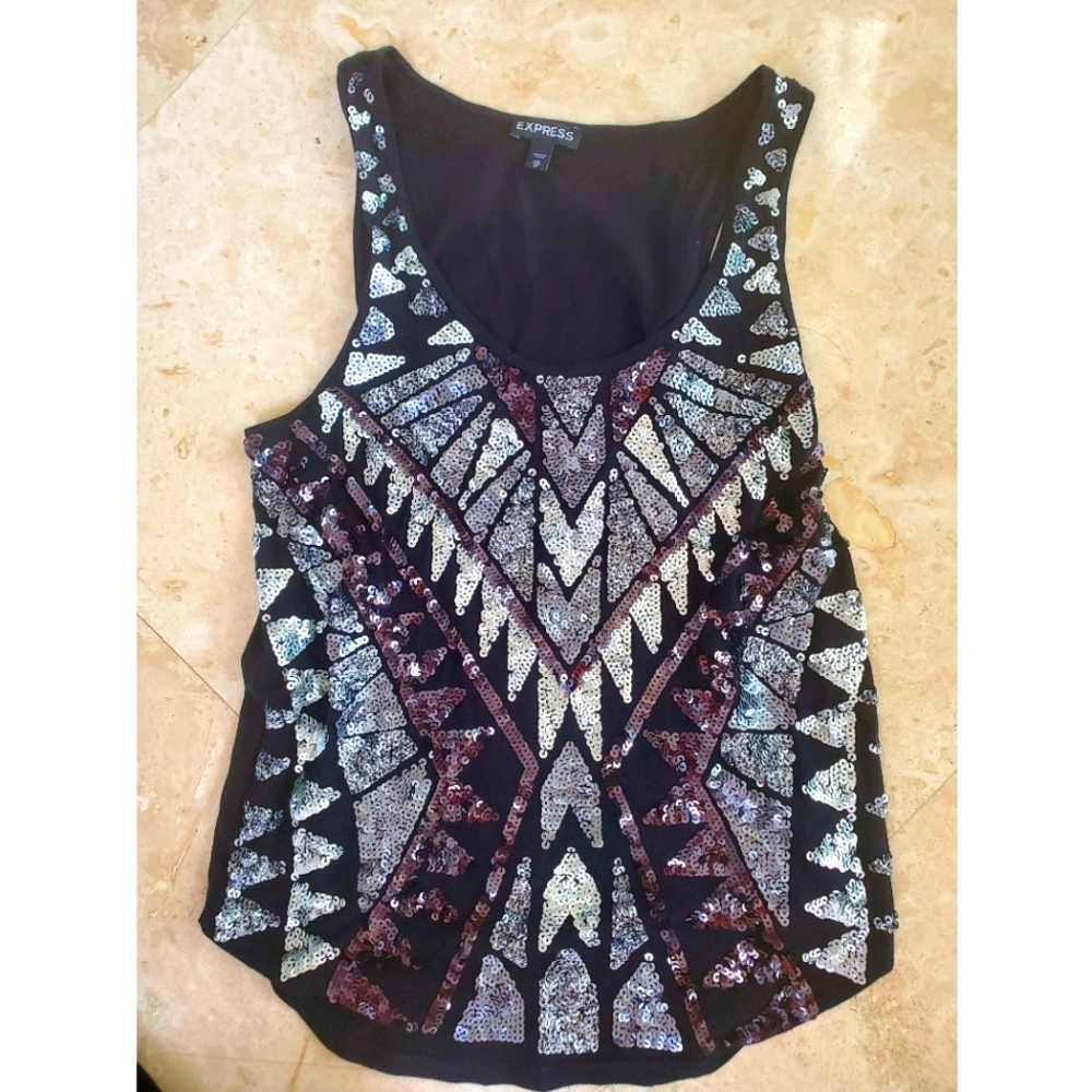Express silver sequin black top